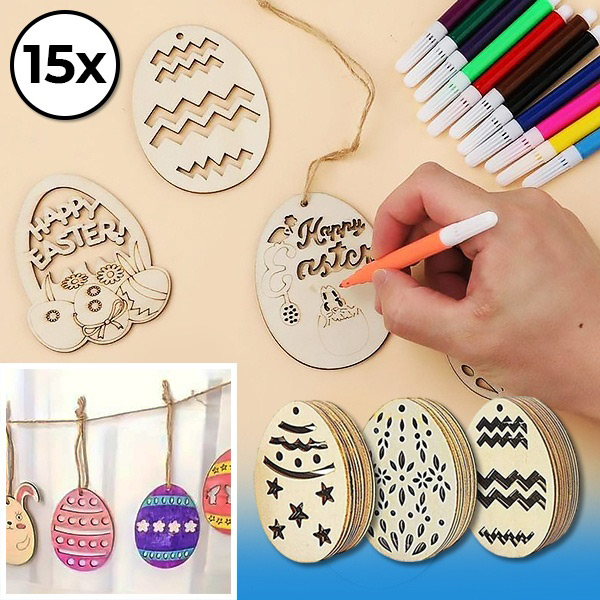 Velikonočna lesena jajca (15 kosov) | EGGNAMENTIFY